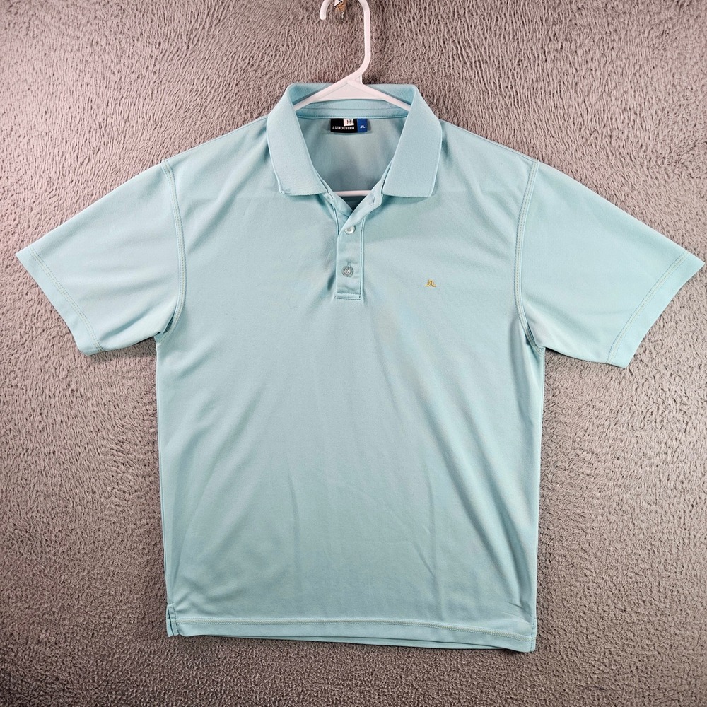 J Lindeberg Mens Polo Shirt‎ Aqua Blue Short Sleeve Size M Golf Performance